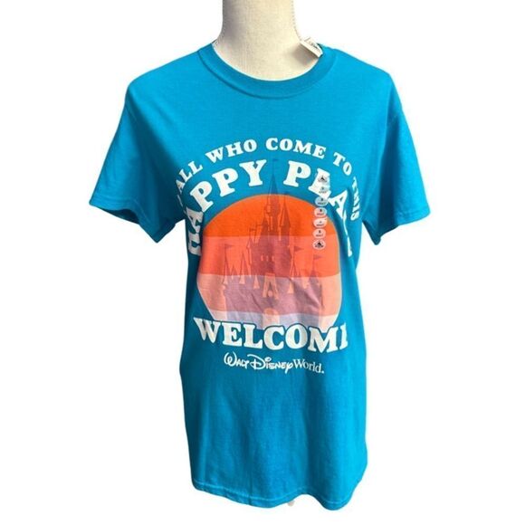 NWT Disney Parks T-shirt Disney Happy place blue top - Picture 1 of 2